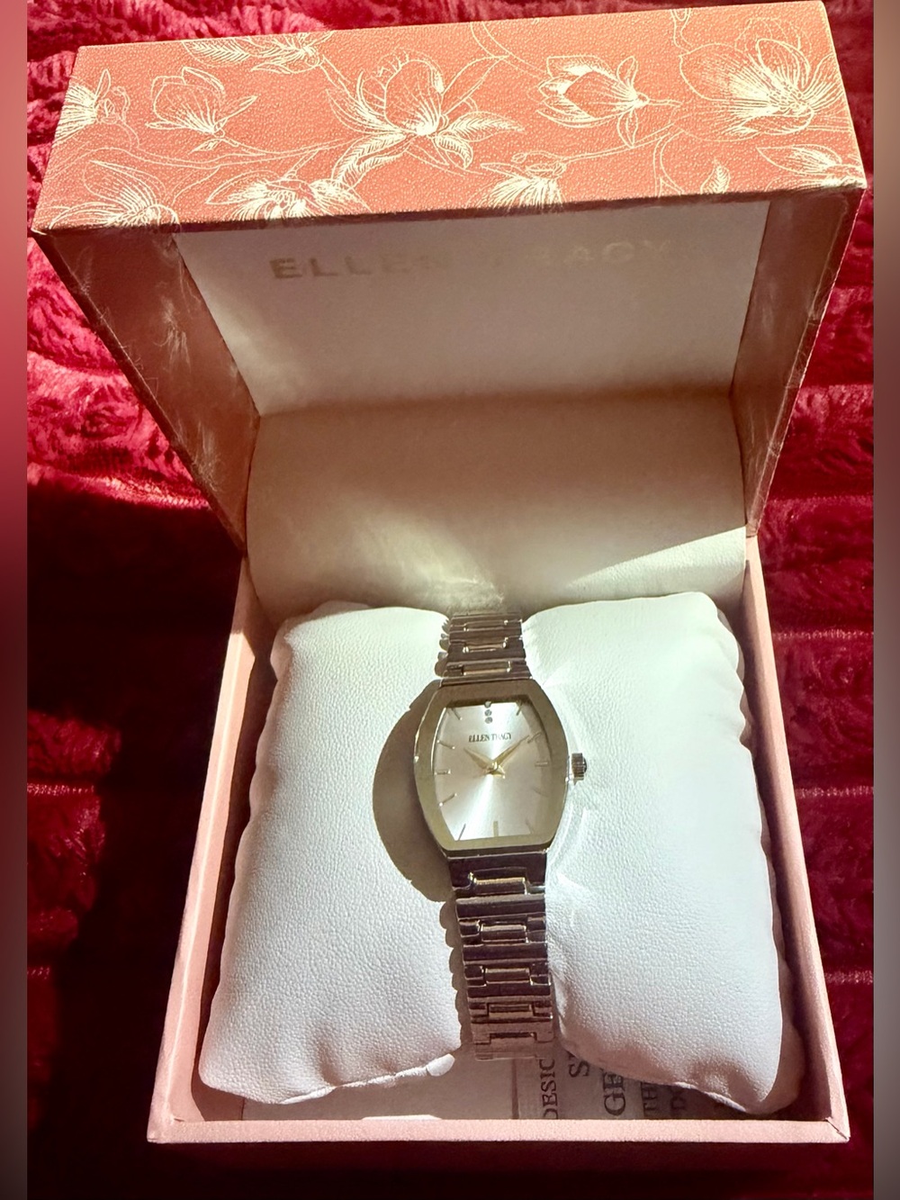 Ellen Tracy Silver-Tone Oval Bracelet Watch